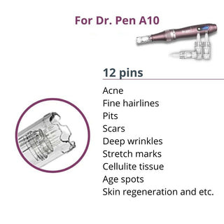 Dr. Pen A10 Cartridges - 10 Pack 12 Needles - Dr.Pen Authorized Distributor - Microneedling Pen