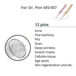 Dr. Pen M5 / M7 Cartridges - 10 Pack 12 Needles - Dr.Pen Authorized Distributor - Microneedling Pen